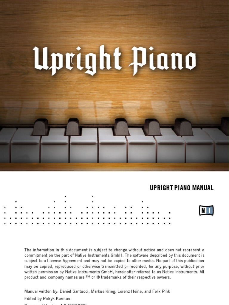 NI Kontakt Upright Piano Manual PDF Cent (Music) Piano