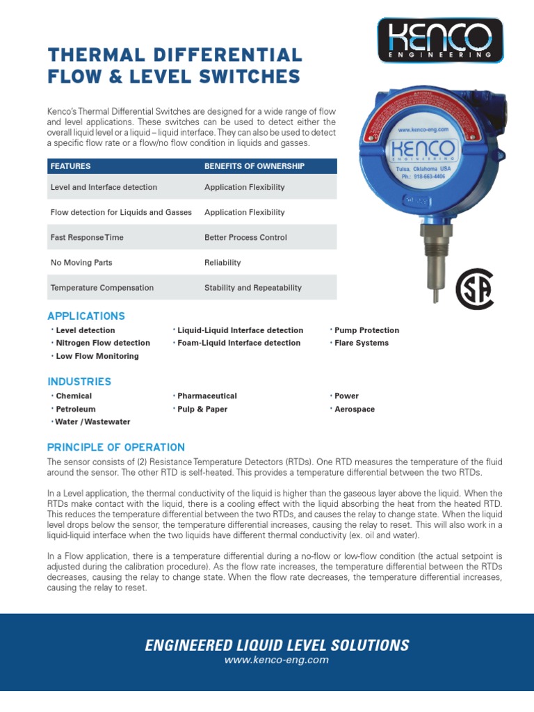 KENCO Thermal Differential Switch PDF Liquids Relay