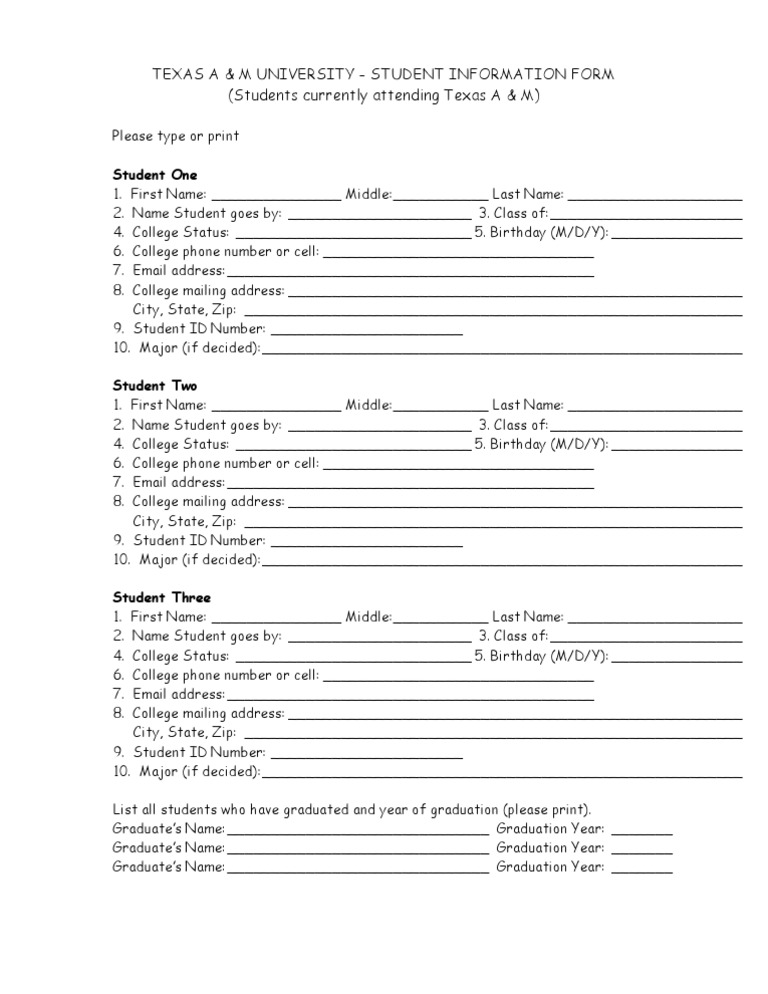 2013 Student Info Form | PDF