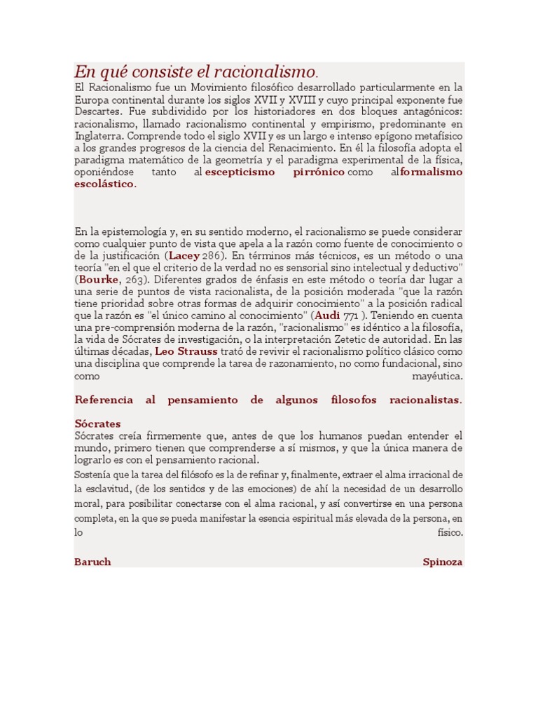En qué consiste el racionalismo Racionalismo Baruch