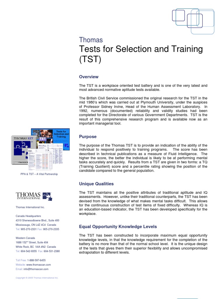 Thomas TST Overview With Examples | PDF | Working Memory | Test ...