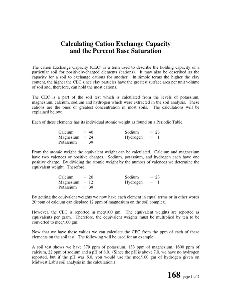 CEC and Base Saturation Calculation Guide | PDF | Soil | Chemical Elements