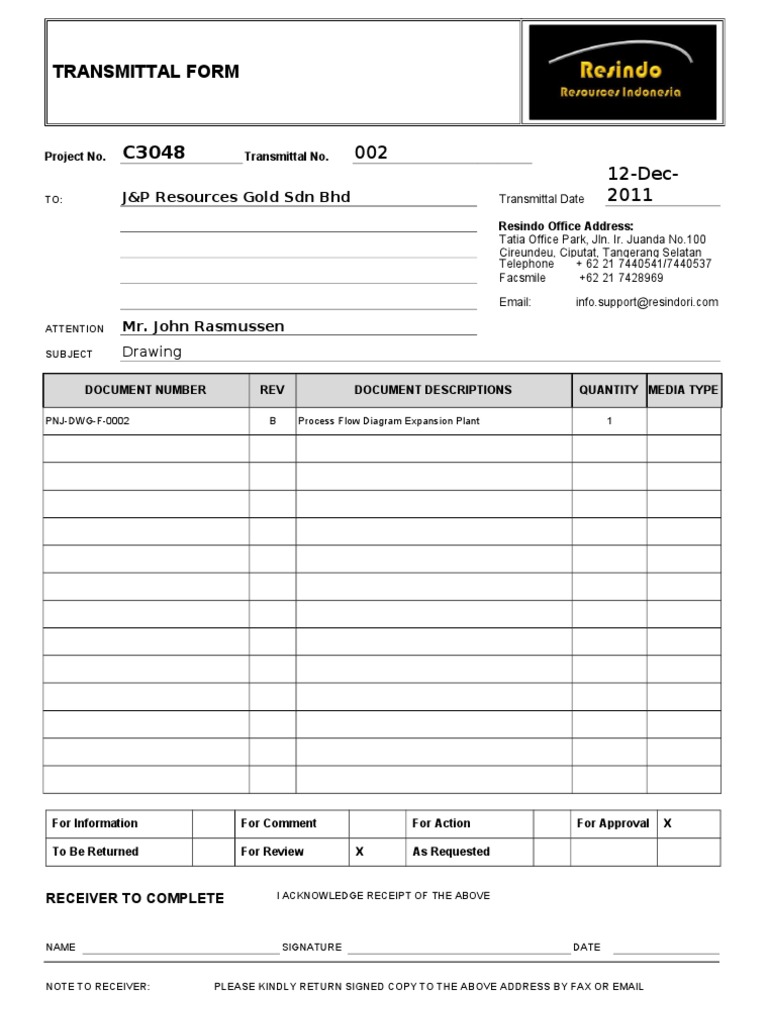 Transmittal Form for Process Flow Diagram | PDF | Technology & Engineering