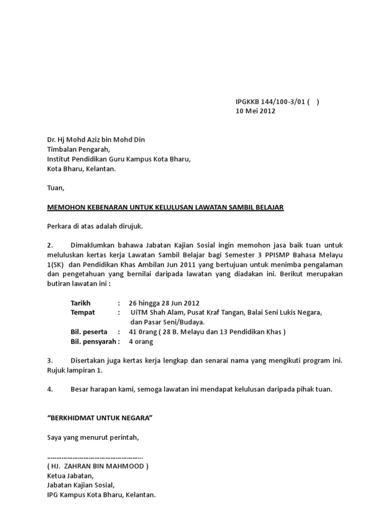 Surat Kelulusan Kertas Kerja Pdf