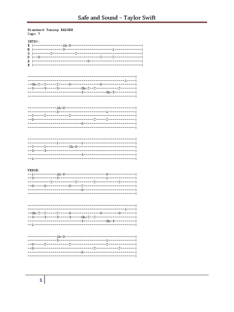 Safe and Sound Guitar TABS PDF