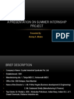 A Presentation On Summer Internship Project: Presented By: Akshay A. Mhatre