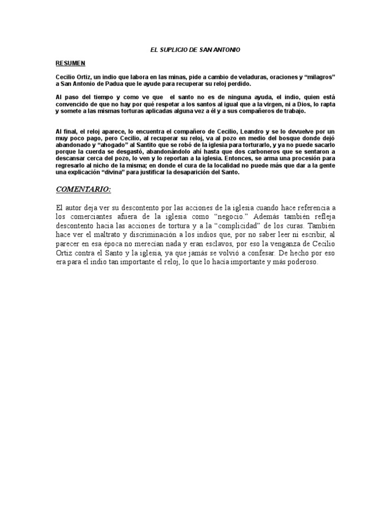 Resumen Del Suplicio de San Antonio | PDF | Ciencias sociales ...
