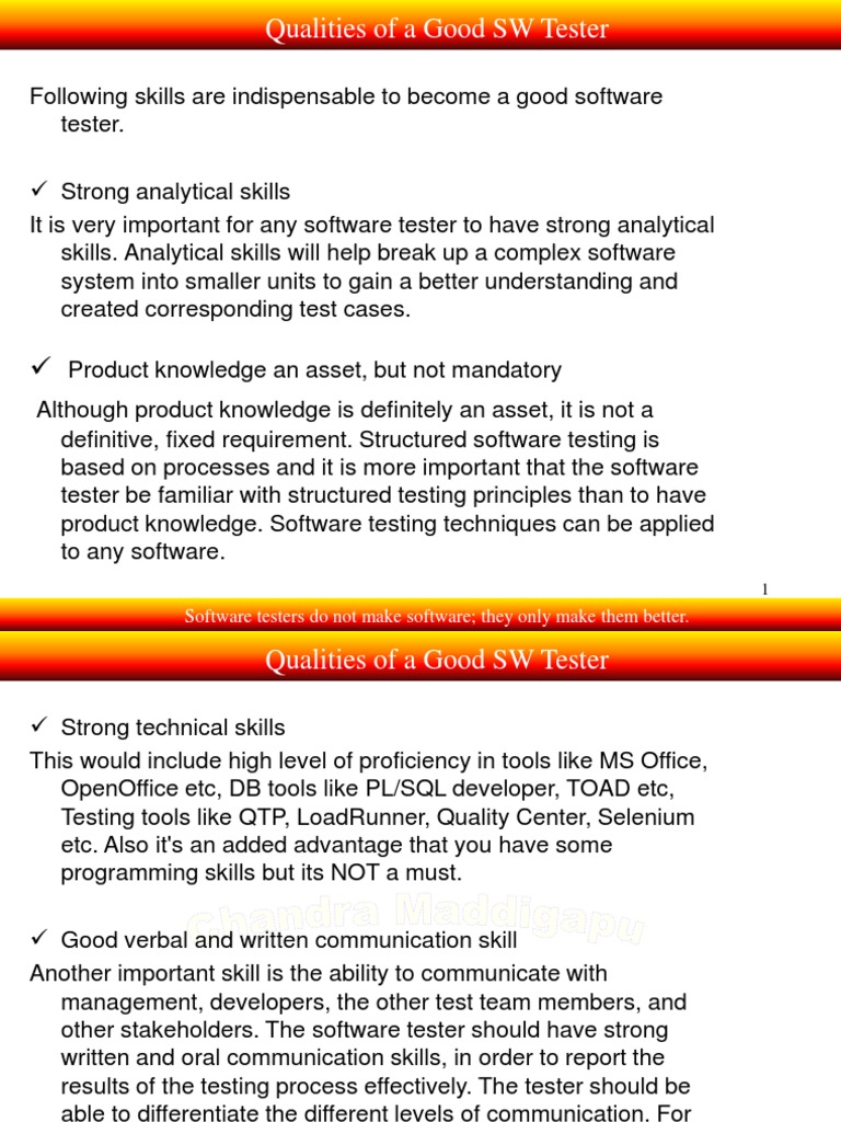 Qualities of Good SW Tester PDF Software Testing Software
