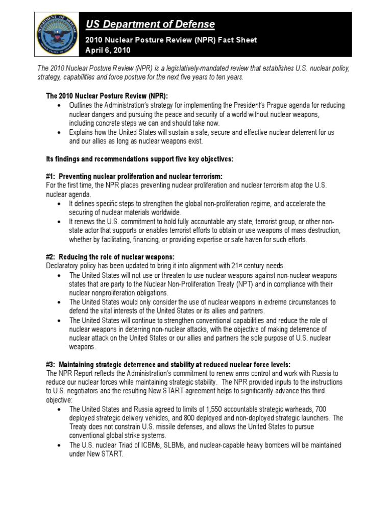 Nuclear Posture Review FactSheet 20100406 | PDF | Nuclear Weapons ...