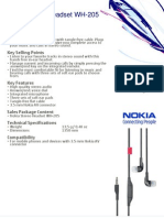 Nokia Stereo Headset WH-205 Data Sheet