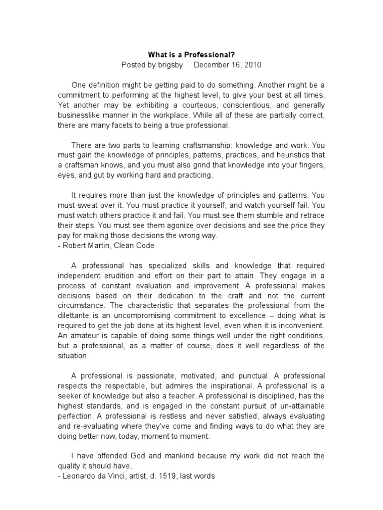 What Is A Professional | PDF | Career & Growth | Business