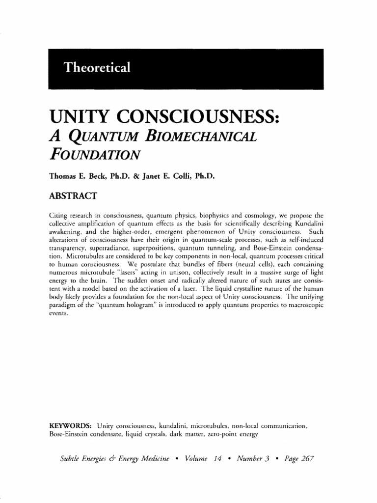 Unity Consciousness A Quantum Biomechanical Foundation Thomas e Beck ...