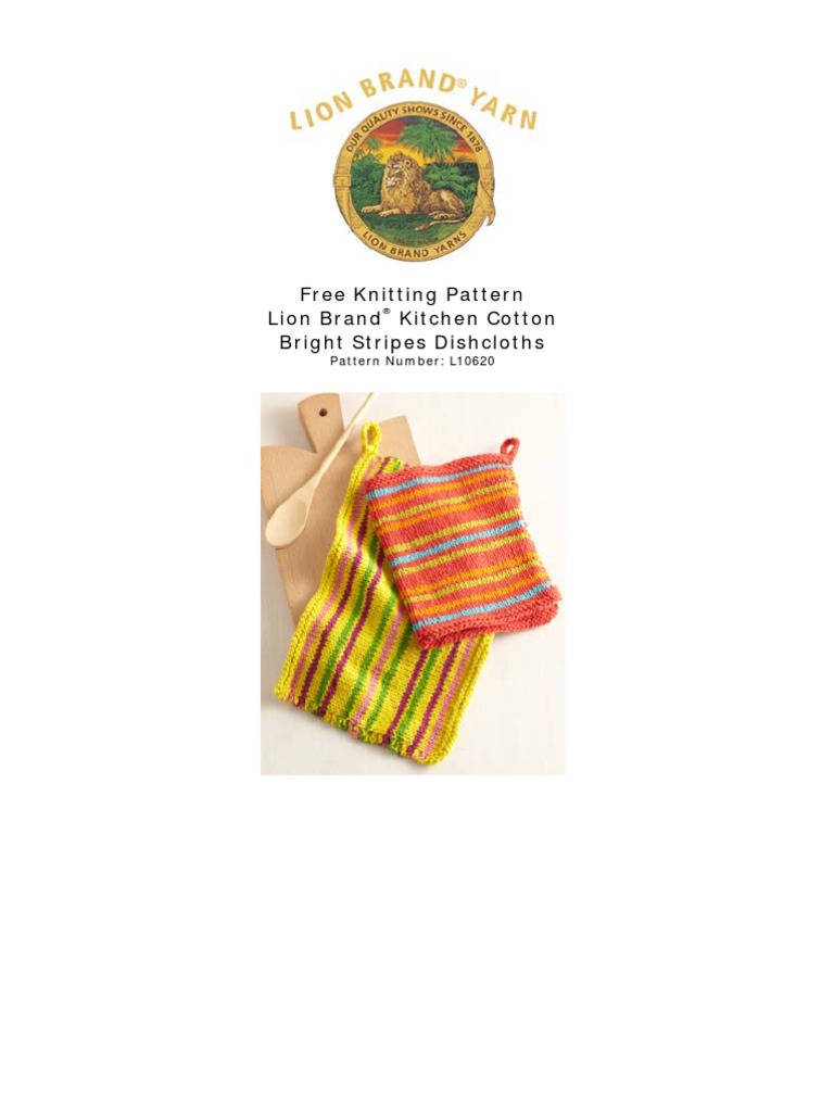 Free Knitting Pattern Lion Brand Kitchen Cotton Bright Stripes ...