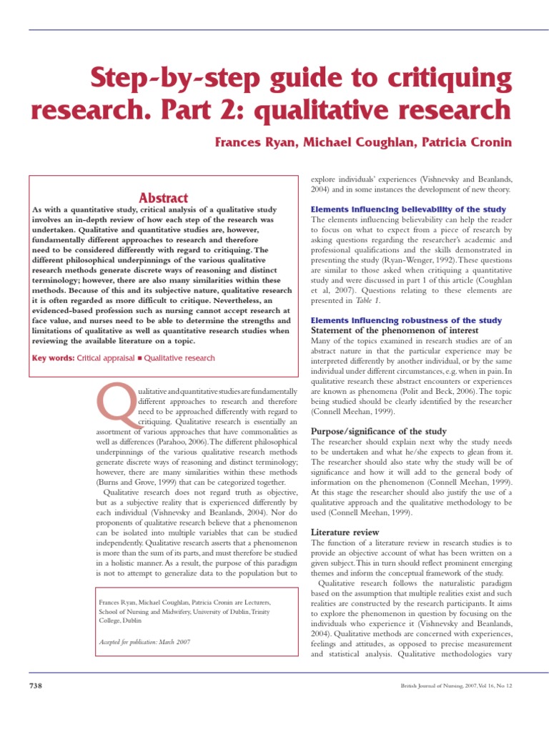 QUALITATIVE RESEARCH CRITIQUE EXAMPLE PDF intelligence overview