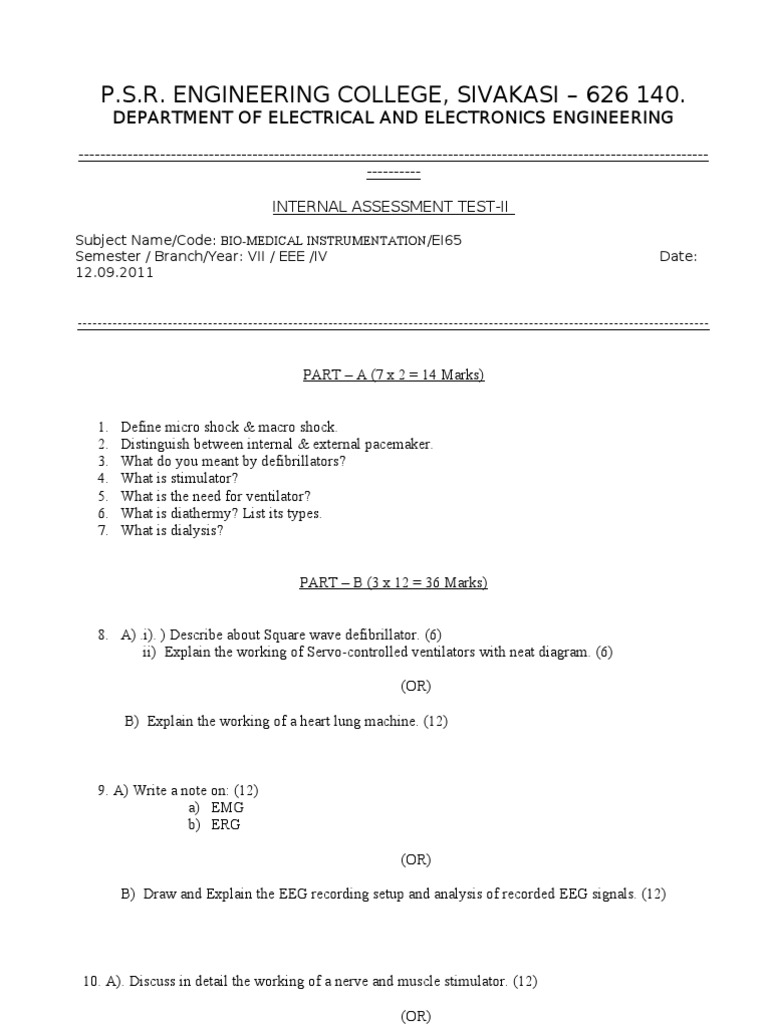 P.S.R. Engineering College, Sivakasi - 626 140.: Department of Electrical  and Electronics Engineering | PDF | Technology & Engineering