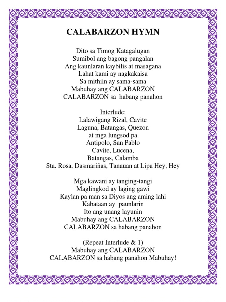 Calabarzon Hymn Lyrics