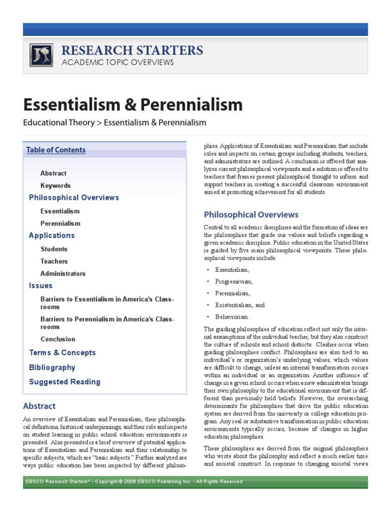 Essentialism & Perennialism | Philosophy Of Education | Essentialism