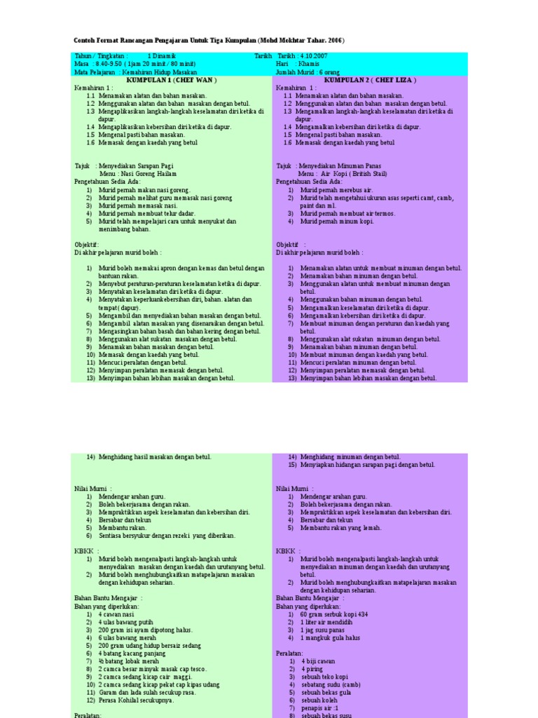 Contoh Format Rancangan Pengajaran Untuk 2 Kumpulan Pdf