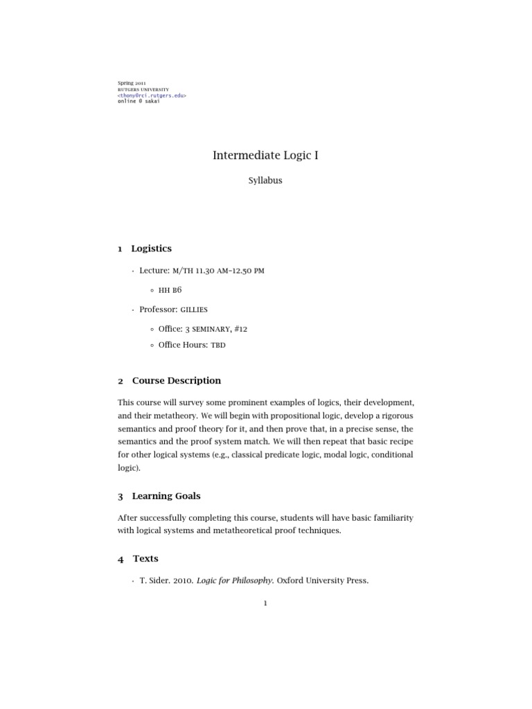 Gillies Logic Syllabus | PDF
