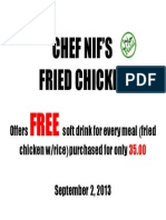 Chef Nif'S Fried Chicken: Offers Soft Drink For Every Meal (Fried Chicken W/rice) Purchased For Only September 2, 2013