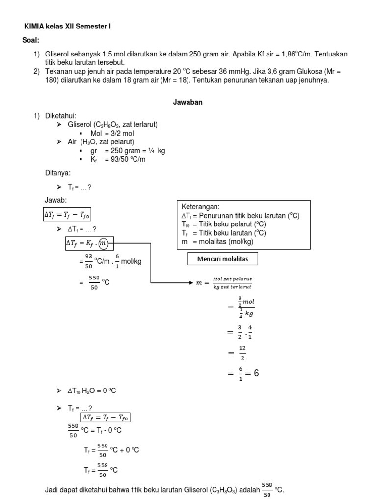 Contoh Soal Penurunan Tekanan Uap Larutan Elektrolit