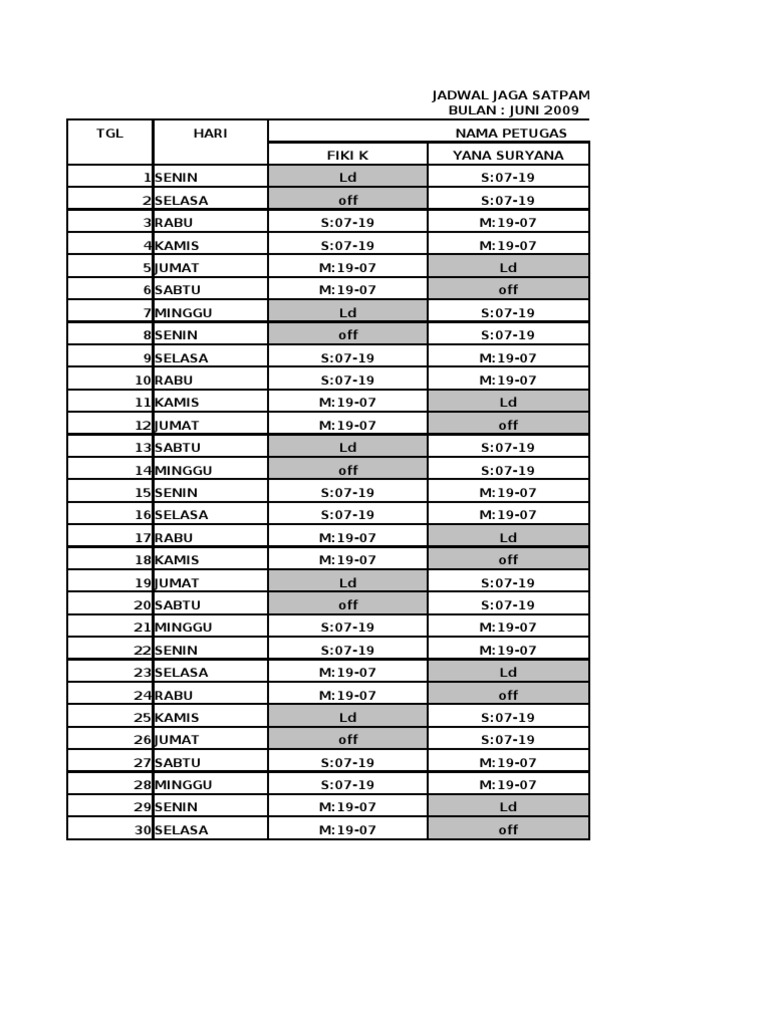 jadwal satpam
