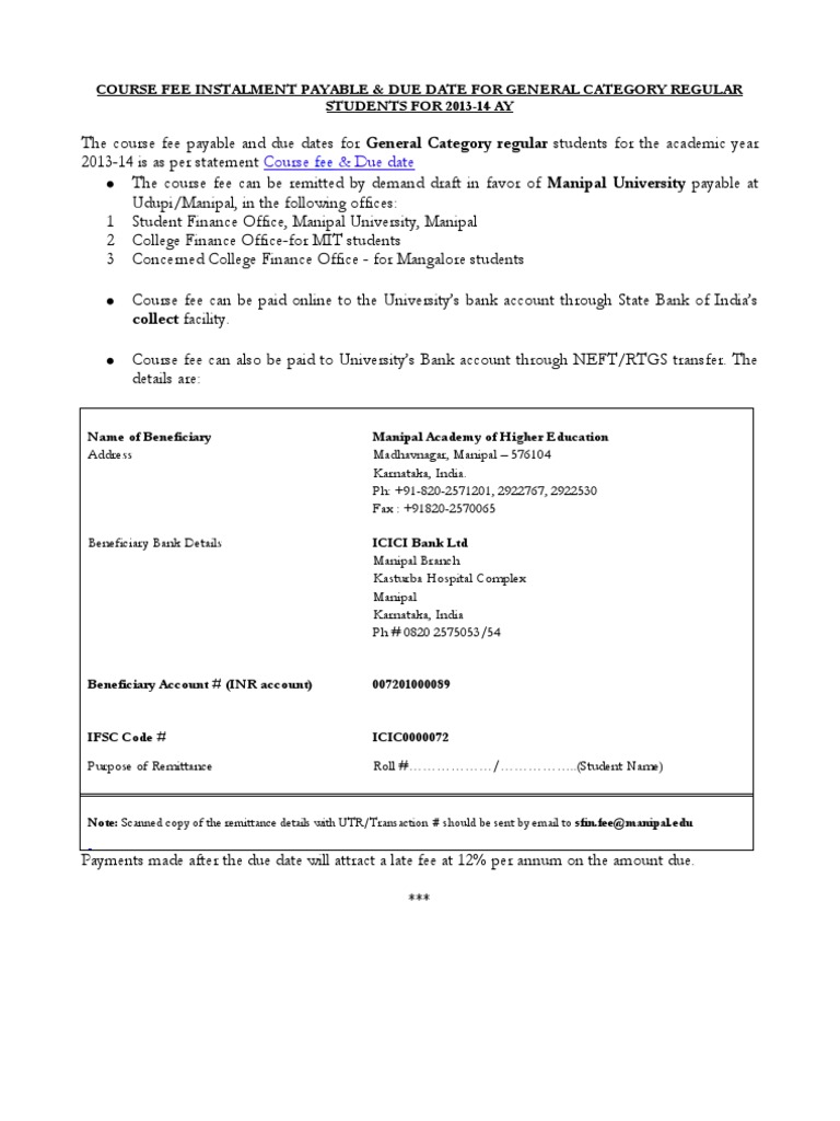 2013-14 Course Fee Payment Details | PDF | Business | Career & Growth