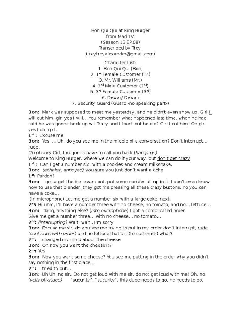 Bon Qui Qui at King Burger | PDF