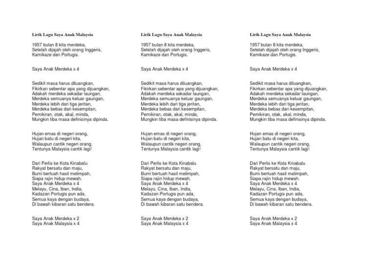 Lirik Lagu Saya Anak Malaysia  PDF