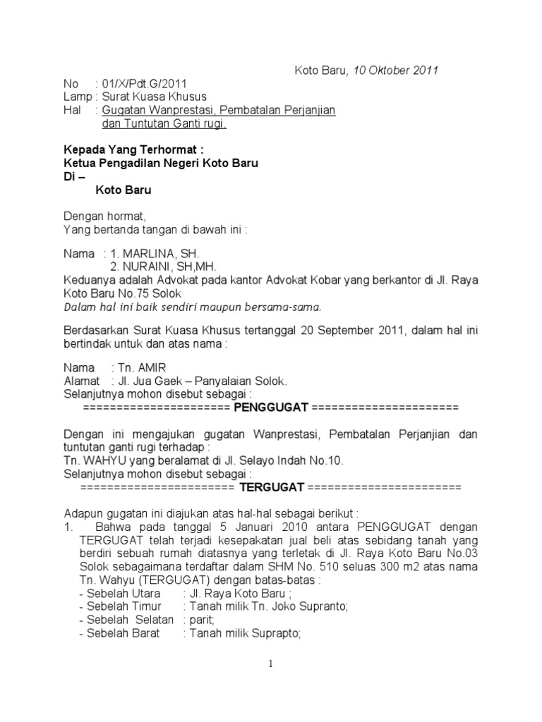 Contoh Surat Gugatan Perdata Pdf Nusagates