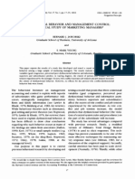 Dysfunctional Behavior and Management Control - An Empirical Study of Marketing Managers