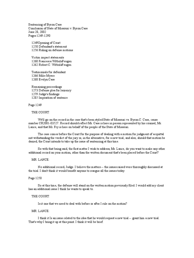 Byron Case Sentencing Overview | PDF | Verdict | Witness