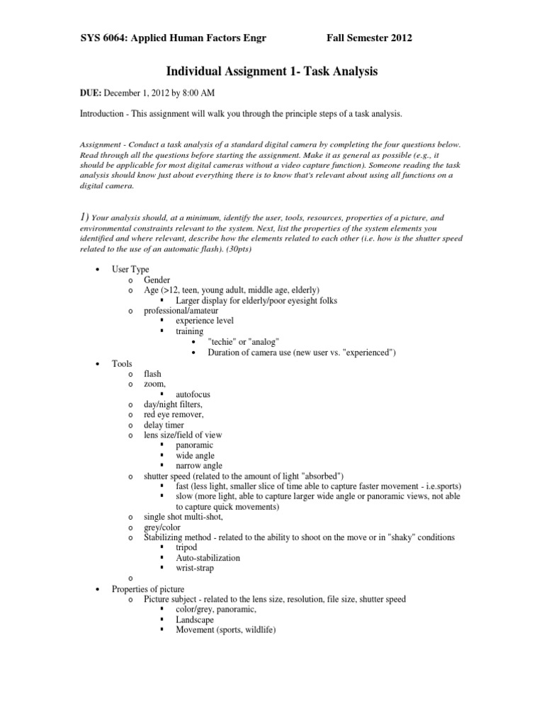 Task Analysis for Digital Camera Use | PDF | Camera | Digital Camera