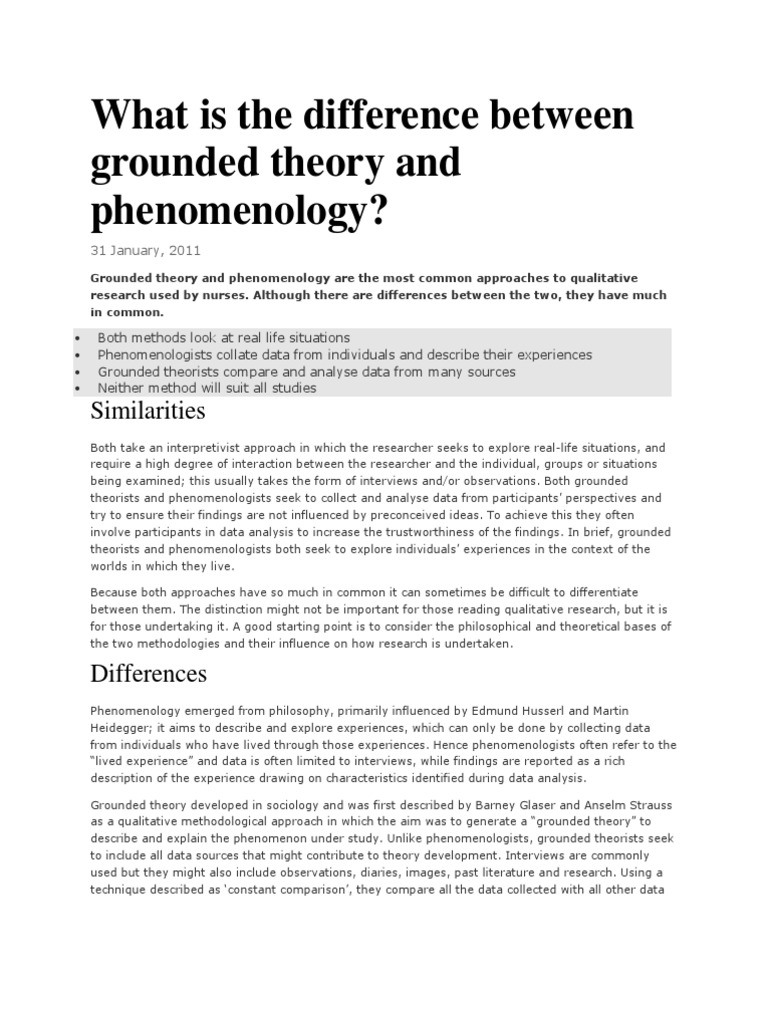 Difference Between Grounded Theory and Phenomenology PDF