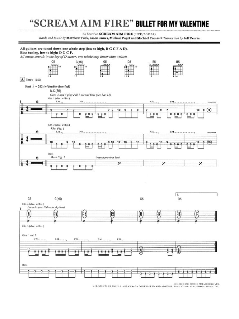 Scream Aim Fire Guitar Tabs