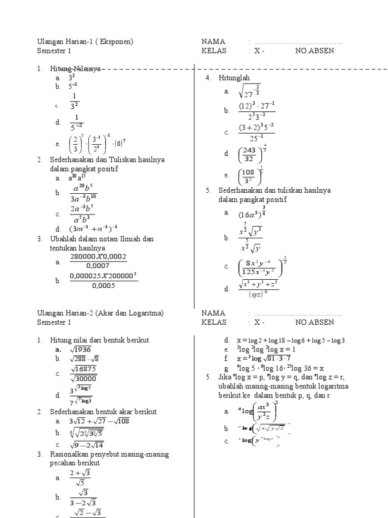 Materi eksponen matematika peminatan kelas 10