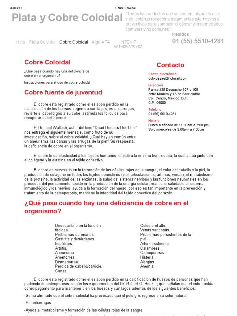 Beneficios y Usos del Cobre Coloidal | PDF | Cobre | Piel