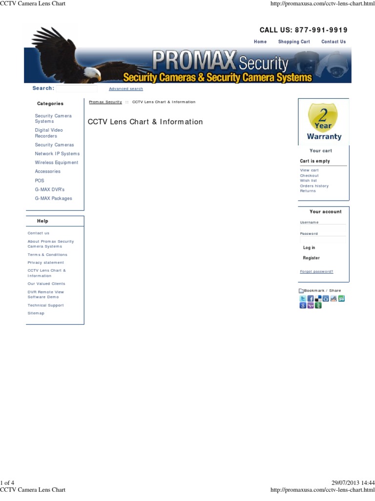 CCTV Camera Lens Chart PDF Closed Circuit Television Camera Lens