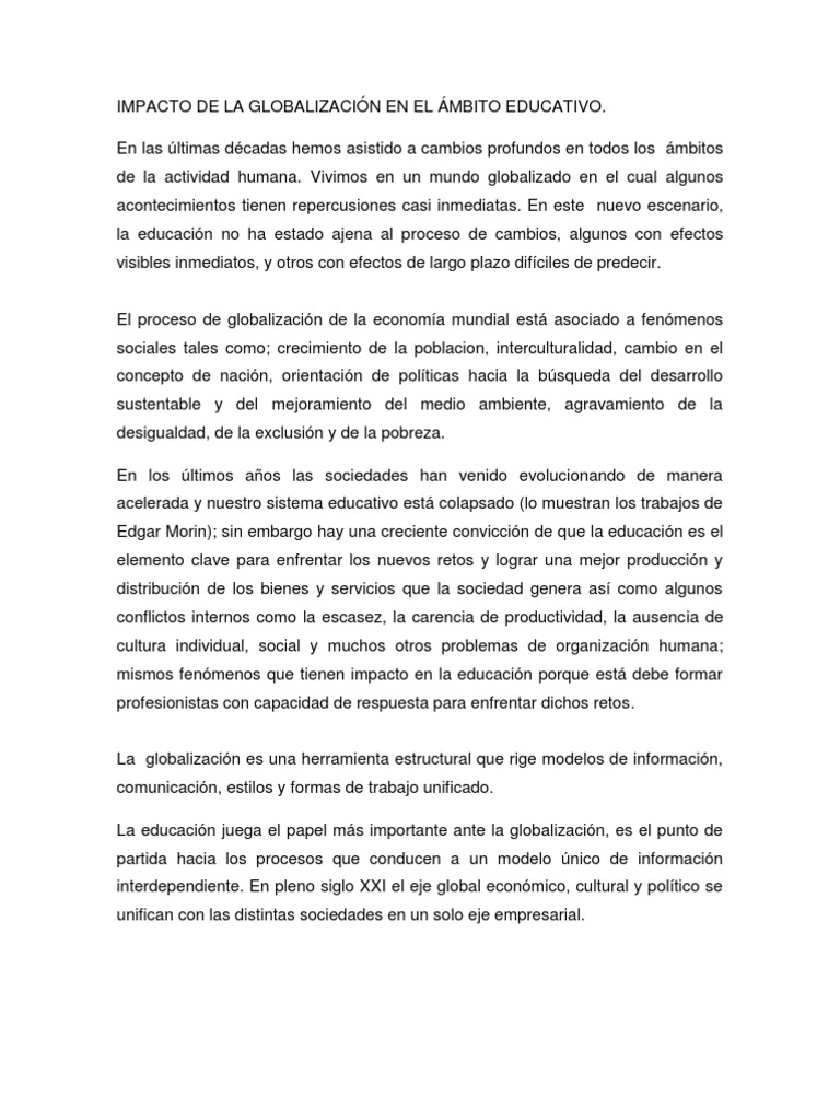 Globalización y su Impacto en la Educación | PDF | Globalización | Sociedad