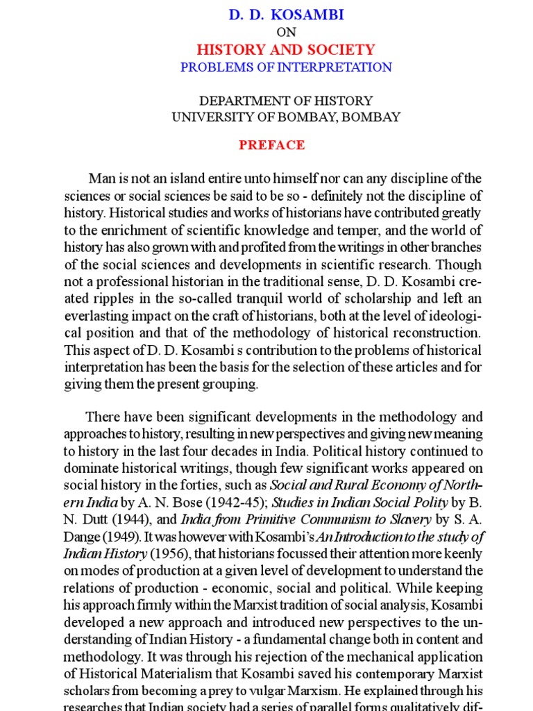 Kosambi's Impact on Indian Historiography PDF History