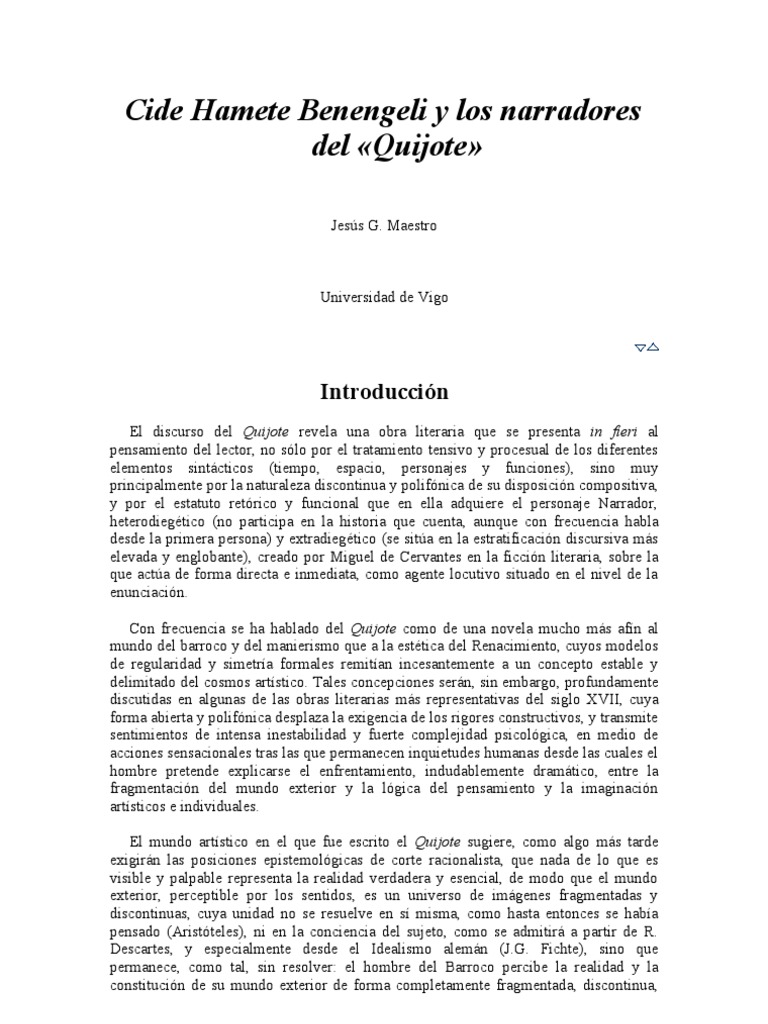 Cide Hamete Benengeli y Los Narradores Del Quijote | PDF | Don Quijote ...