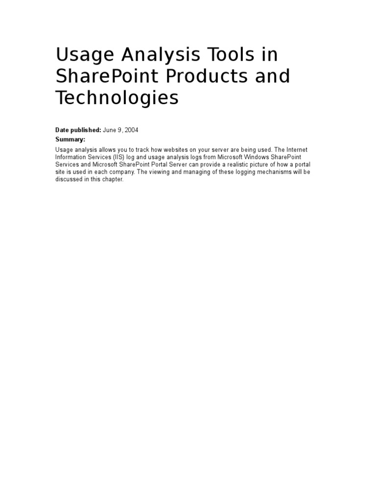 Usage Analysis Tools in Sharepoint Products and Technologies | PDF