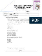 Prueba Lectura Complementaria. La Historia de Manú 3º Año