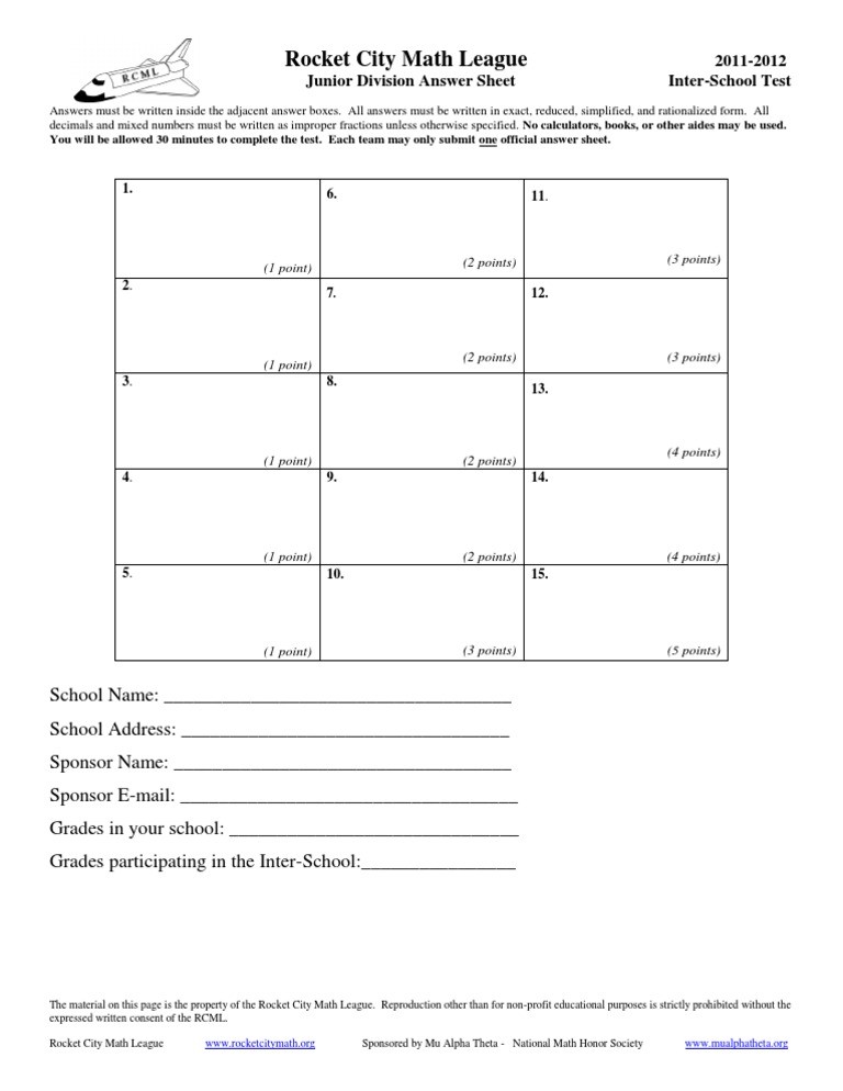 Junior Division Test Answer Sheet | PDF