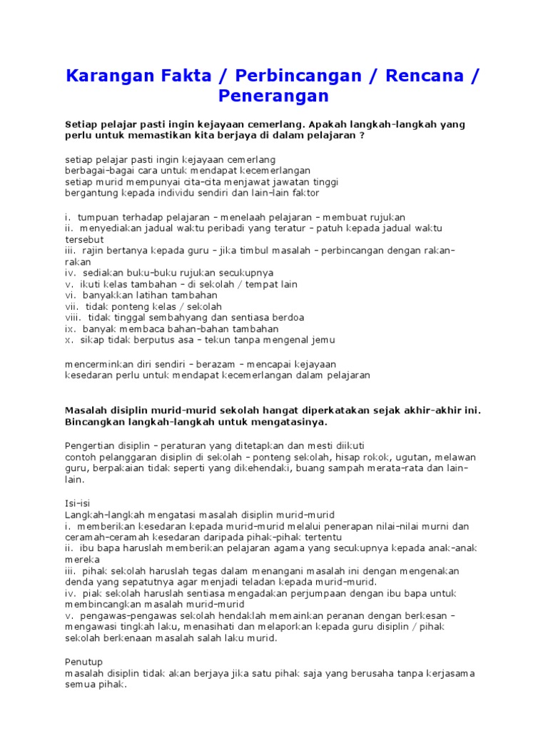 Rangka Karangan Fakta Perbincangan Dan Rencana Pdf