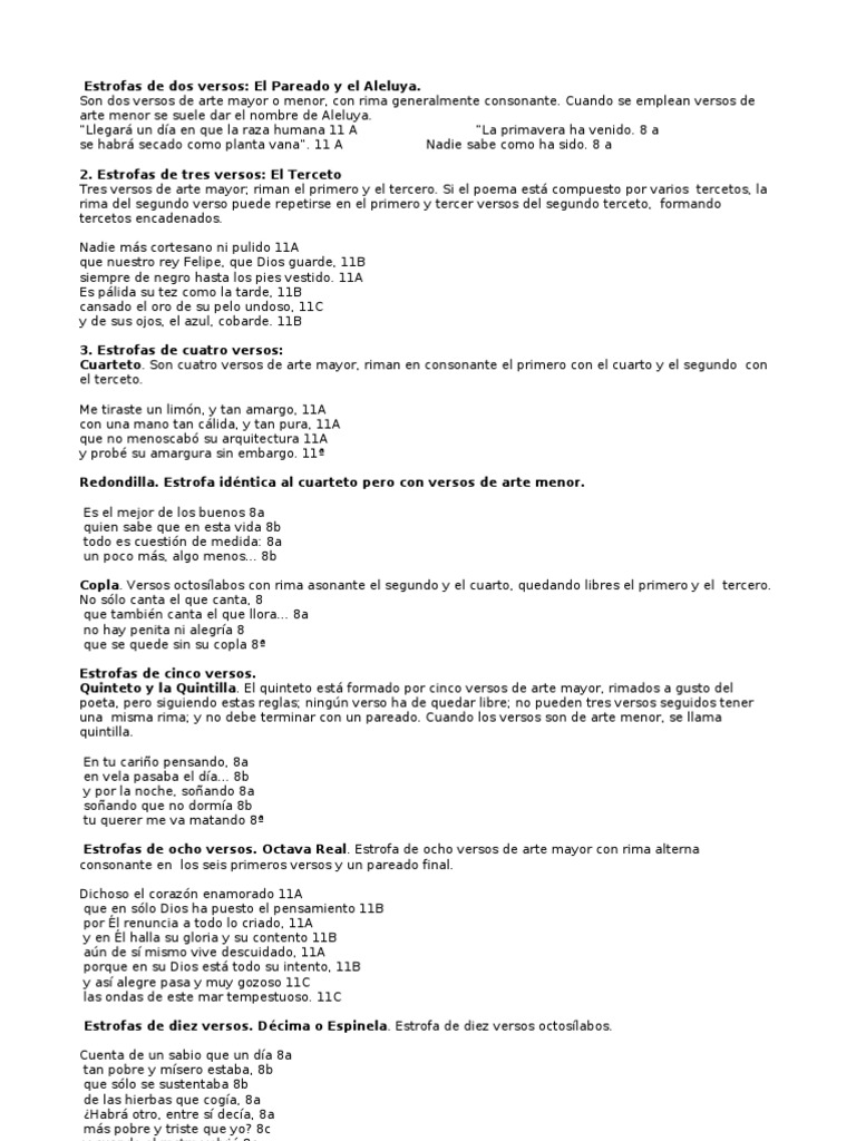 Estrofas De Dos Versos Rima Metro Poesia