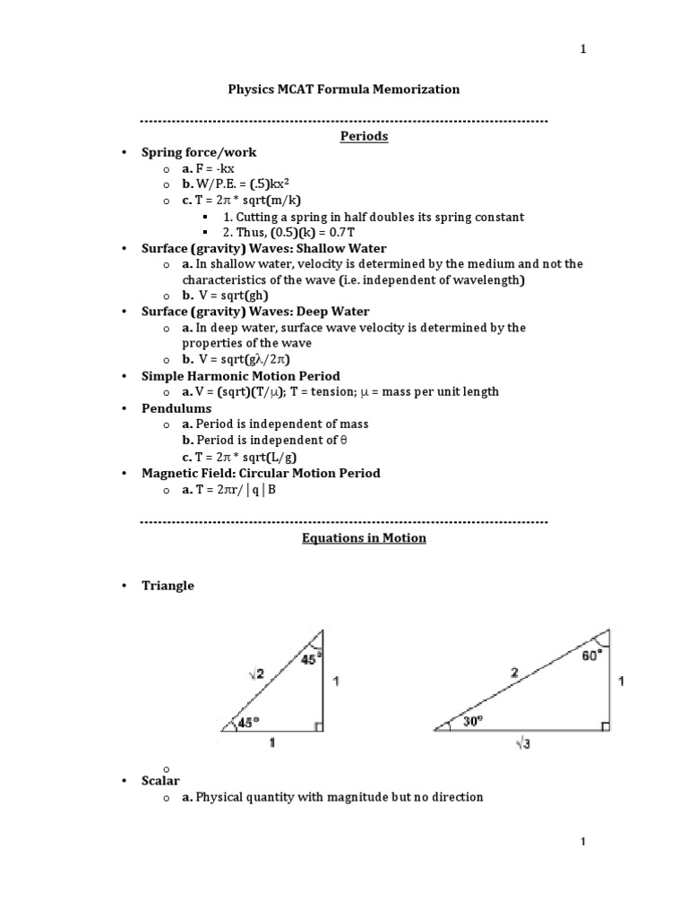 Physics MCAT Formula Sheet PDF Lens (Optics) Waves