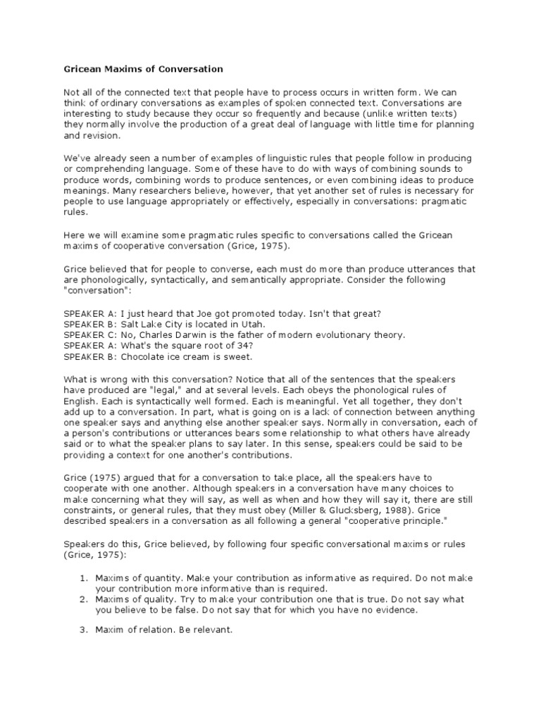 Gricean Maxims of Conversation | Interpersonal Communication | Semantics