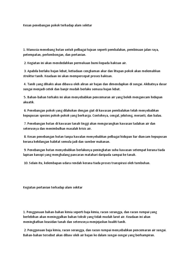 Kesan Penebangan Pokok Terhadap Alam Sekitar Pdf
