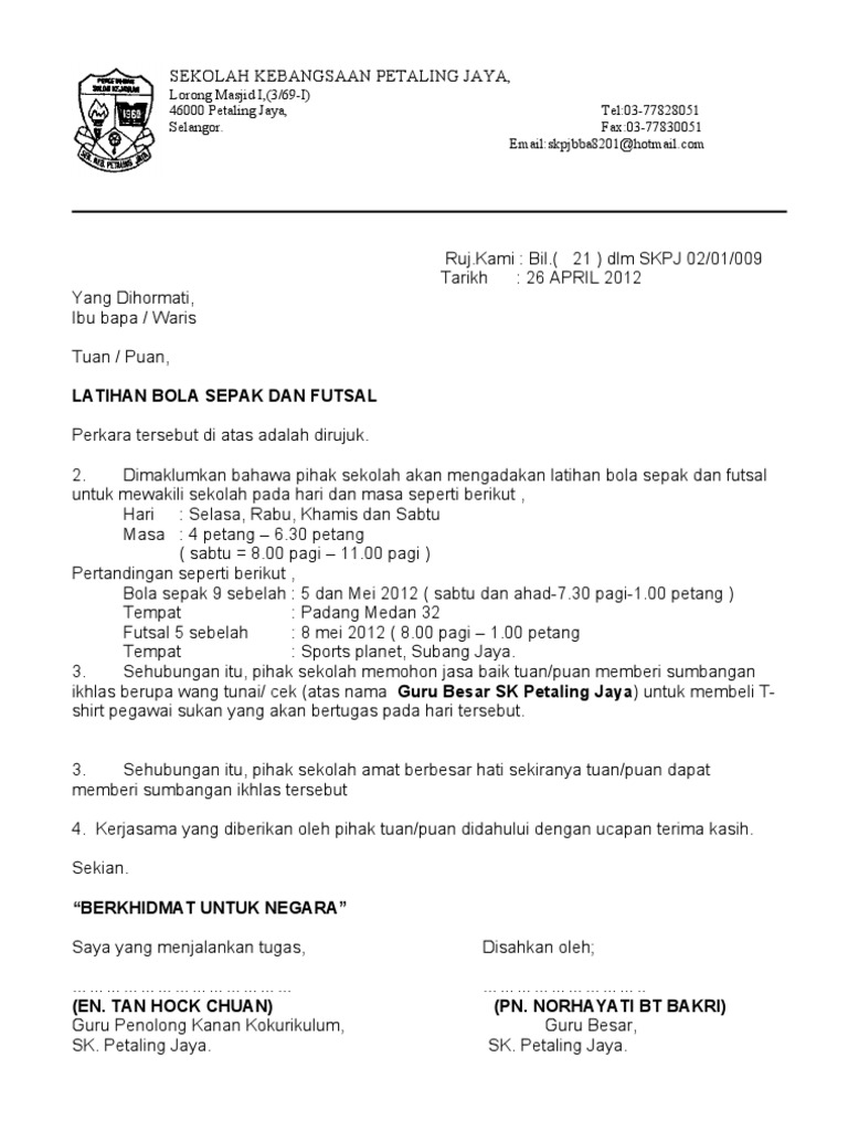 Contoh Surat Memohon Sumbangan Baju